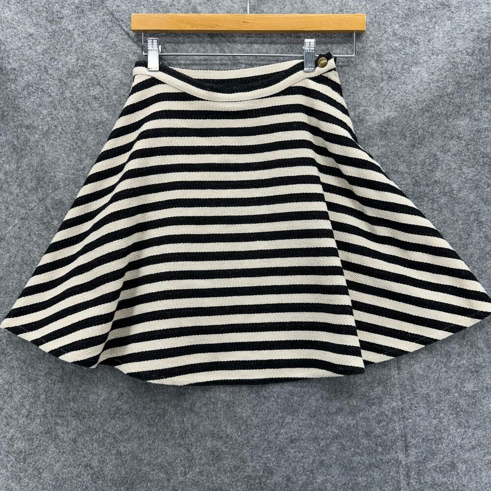 Greylin Anthropologie Womens Mini Skater Skirt Size 0 Black Twill Stripe Retro - Picture 4 of 14